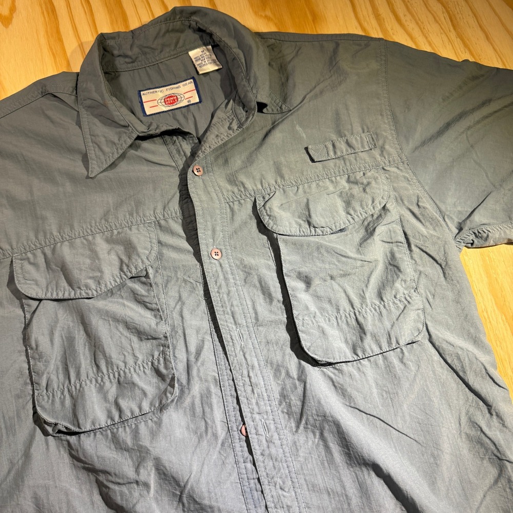 90s Penn Reels Authentic Fishing Gear Men's Blue Vented Utility Shirt Medium